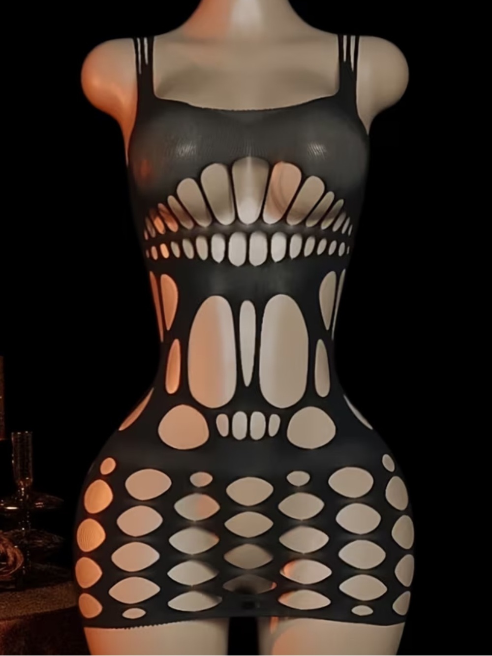 Black, Cut-Out, Fishnet, Lingerie Slip